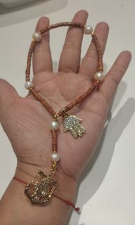 Made in Vatican Rome beautiful coral beads with sailor cross with Hasma protection travel rosary
