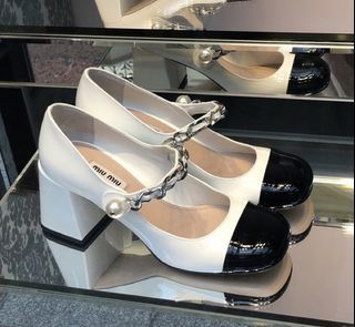 Miu Miu embellished leather Mary Jane block heels