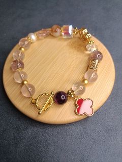 Natural rose quartz, tower citrine, amethyst azeztulite bracelet with  charms