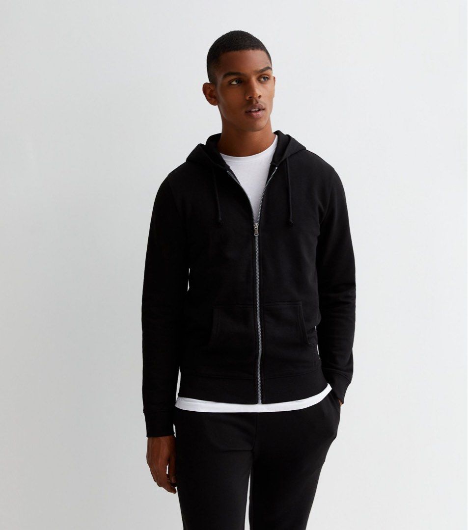 New Look Men Zip Up Regular Hoodie in Black Men s Fashion Coats