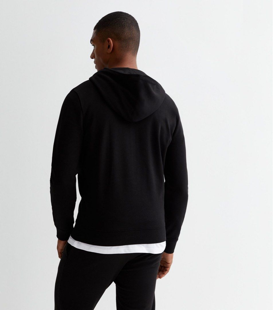 New Look Men Zip Up Regular Hoodie in Black Men s Fashion Coats