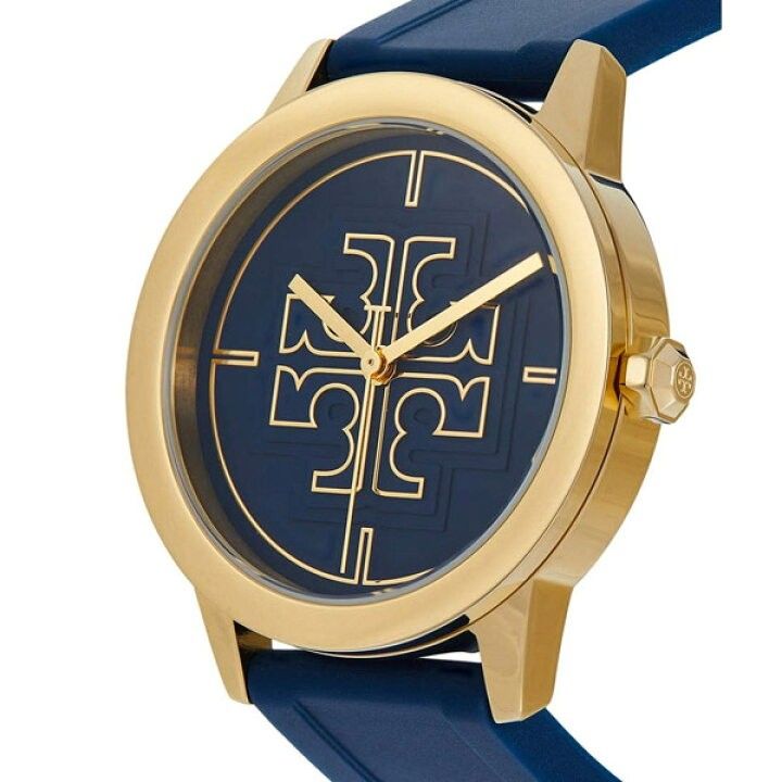 NEW Tory Burch Gigi Navy Blue Silicone Gold Stainless Steel