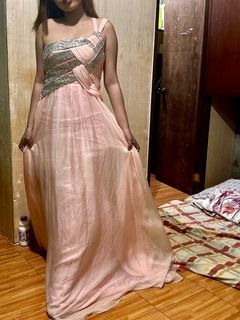 Pink Glittery Glitz Bridesmaid Prom Dress Maid of Honor Evening Gown long venus cut sleeveless Flowy formal party host event party low back