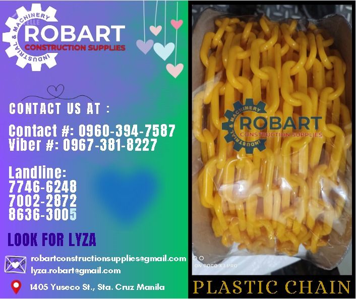 Plastic Chain (Category: Construction Tools & Equipment) located in Manila. Submitted by lyzarobart11 (Listing ID 1287205293, Image 1). Description: Plastic Chain Size: 6mm x 25mtrs Yellow 𝐒𝐄𝐍𝐃 𝐔𝐒 𝐌𝐄𝐒𝐒𝐀𝐆𝐄 𝐅𝐎𝐑 𝐈𝐍𝐐𝐔𝐈𝐑𝐈𝐄𝐒 ‼️ 0 9 6 7 3 8 1 8 2 2 7 0 9 6 0 3 9 4 7 5 8 7 𝐋𝐚𝐧𝐝𝐥𝐢𝐧𝐞 𝐍𝐮𝐦𝐛𝐞𝐫𝐬: 𝟕 𝟕 𝟒 𝟔 - 𝟔 𝟐 𝟒 𝟖 / 𝟕 𝟎 𝟎 𝟐 - 𝟐 𝟖 𝟕 𝟐 / 𝟖 𝟔 𝟑 𝟔 - 𝟑 𝟎 𝟎 𝟓 𝐋𝐎𝐎𝐊 𝐅𝐎𝐑 𝐋𝐘𝐙𝐀 𝘌𝘮𝘢𝘪𝘭: 𝘳𝘰𝘣�