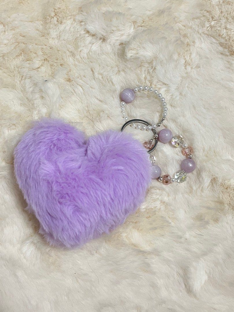 Fuzzy heart keychain hotsell