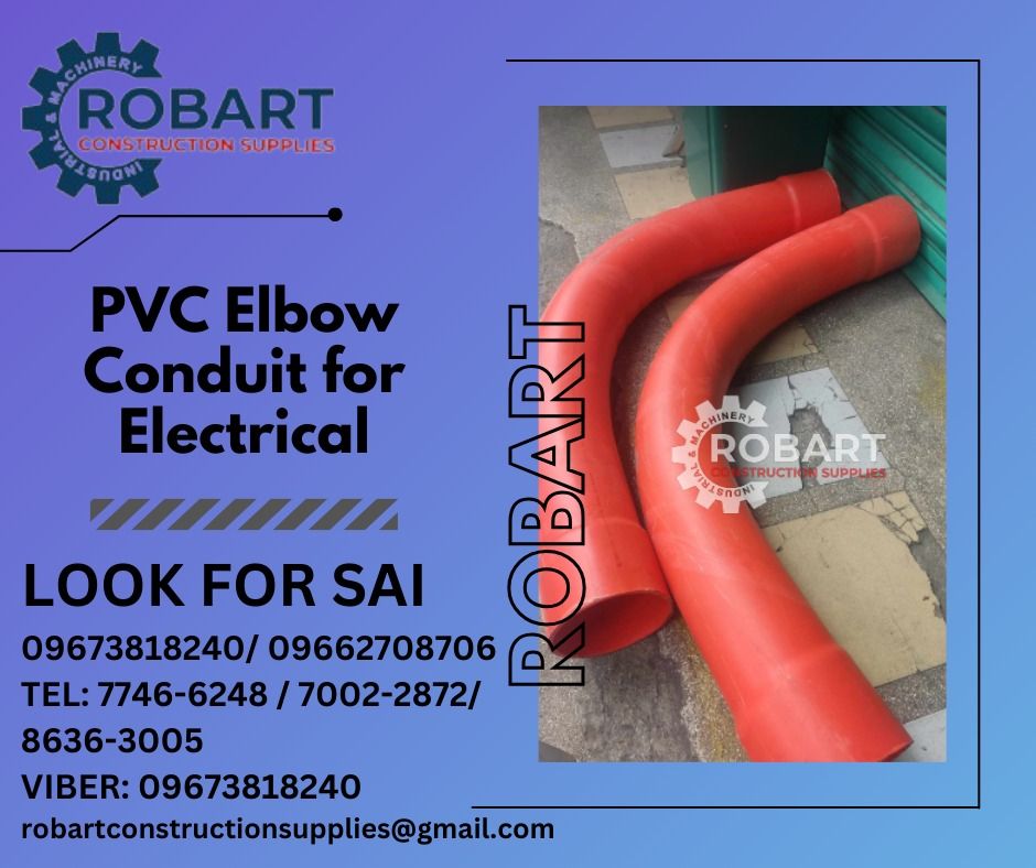 PVC Elbow Conduit for Electrical (Category: Construction Tools & Equipment) located in Manila. Submitted by robartehm (Listing ID 1287156104, Image 1). Description: PVC Elbow Conduit for Electrical Brand: LUCKY Size: 6" x 90deg ROBART CONSTRUCTION SUPPLIES For inquiries: For FAST TRANSACTION: Sai Robart - 09673818240 / 09662708706 Vbr: Robart Sai - 09673818240 sairobart3@gmail. com Office Address: 1405 Yuseco St. Sta. Cruz Manila 7746-6248 , 7216