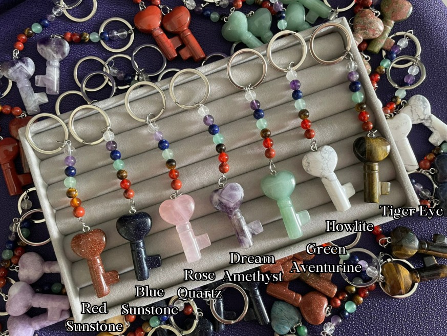 Seven Chakra Keychains Charms with Key Shaped Crystal Stones