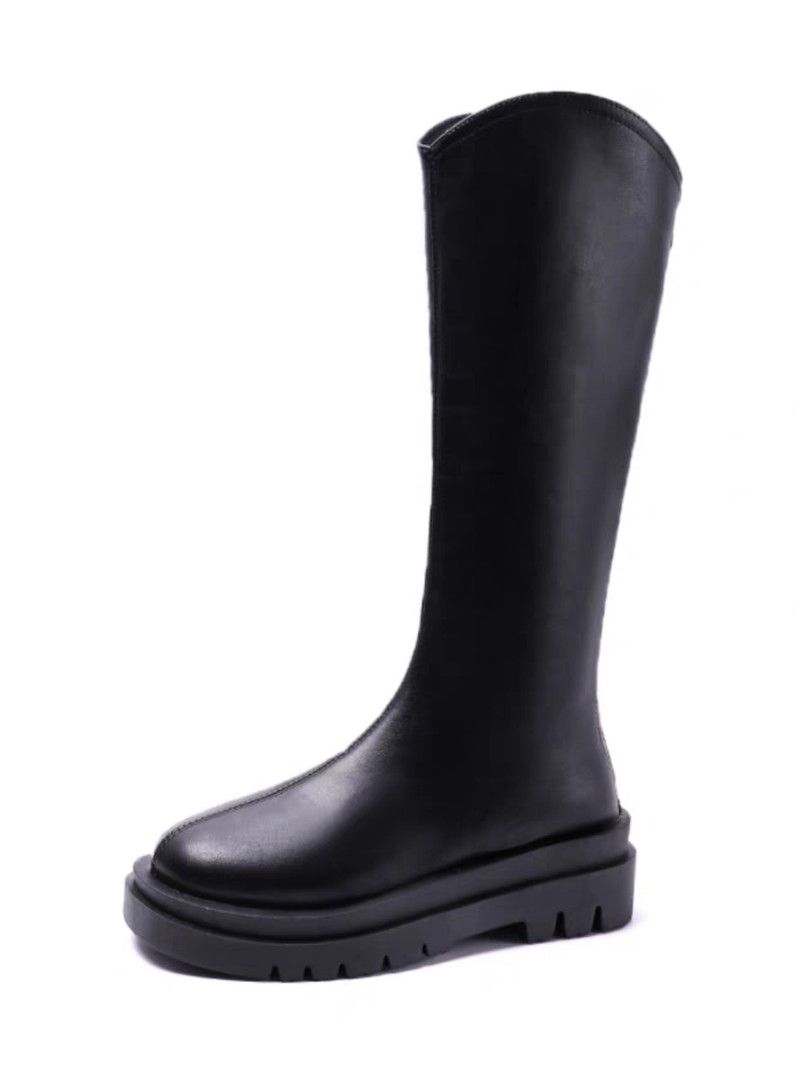 Soft PU Leather Women Boots V neck with back zipper large calf