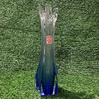 Vintage Handblown Artglass Cobalt Blue Five Finger Swung Tall Vase with Sticker 12” x 3.5” x 3” inches - P899.00