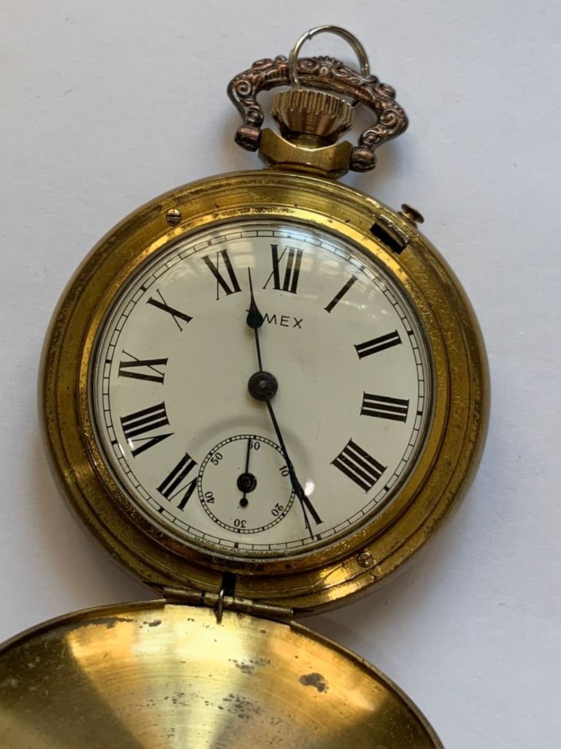 Vintage Rare Made in Great Britain Timex Brass Hunter Pocket Watch