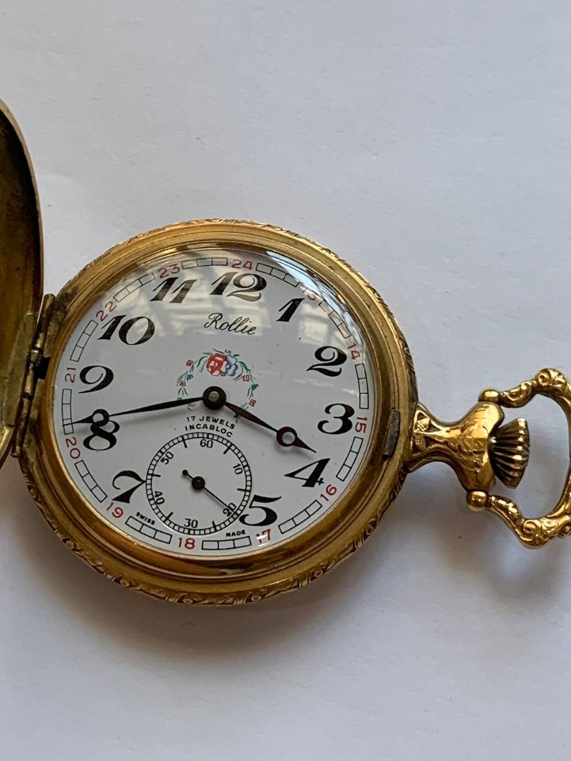 Vintage Swiss Made Rollie Gold Plated Hunter Pocket Watch