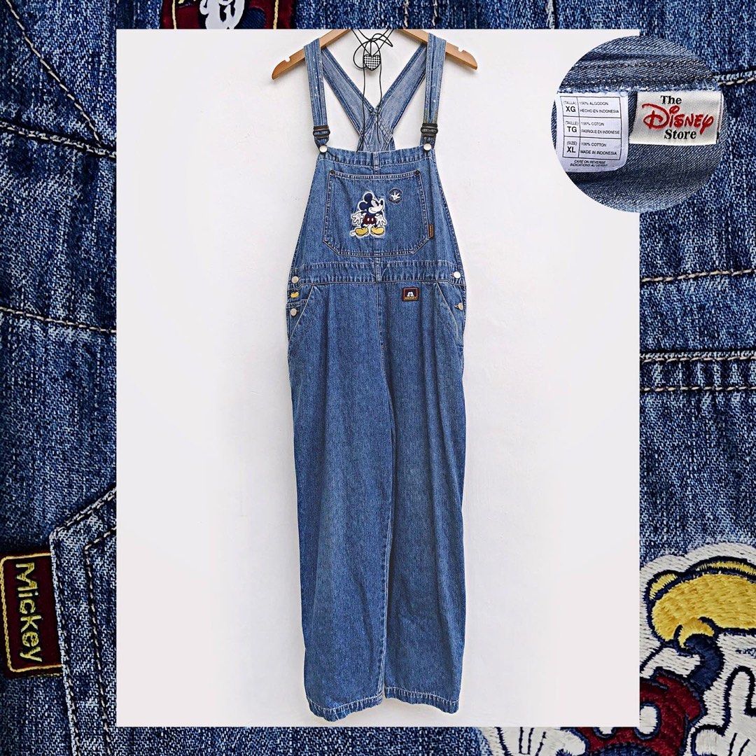 Vintage Vtg The Disney Store Mickey Mouse Embroidered Patch Denim Maong Overalls  Jumpsuit Dungaree Jumper Pants, Women's Fashion, Dresses & Sets, Jumpsuits  on Carousell