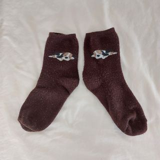 Wool Fluffy brown socks with dog