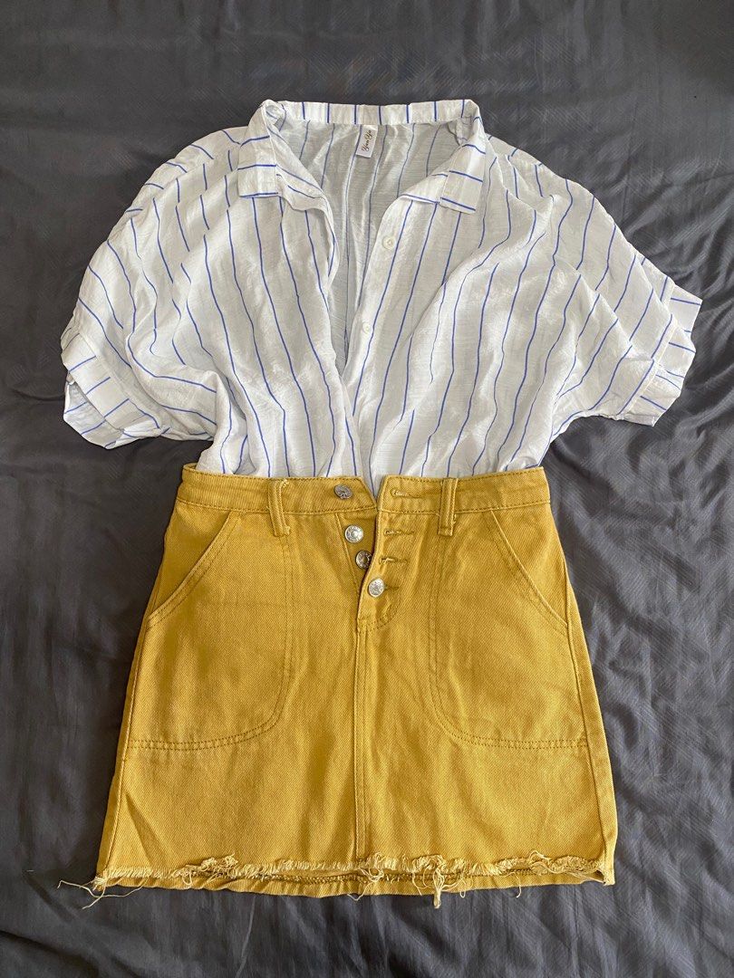 Yellow short jean skirt top denim skirt, Women's Fashion