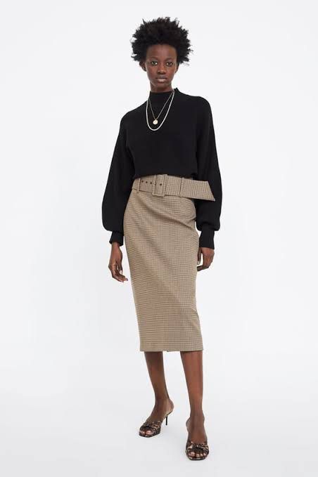 Zara Plaid Pencil Skirt With Belt Fesyen Wanita Pakaian Wanita Gaun Rok di Carousell
