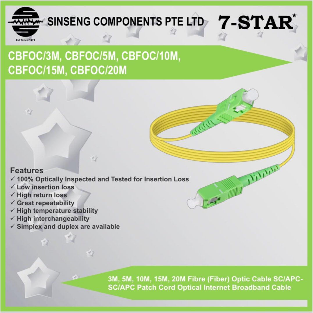 7-STAR* 3M/5M/10M/15M/20M/30M Fibre (Fiber) Optic Cable SC/APC-SC/APC Patch Cord Optical Internet Broadband Cable 3M, 5M, 10M, 15M, 20M, 30M