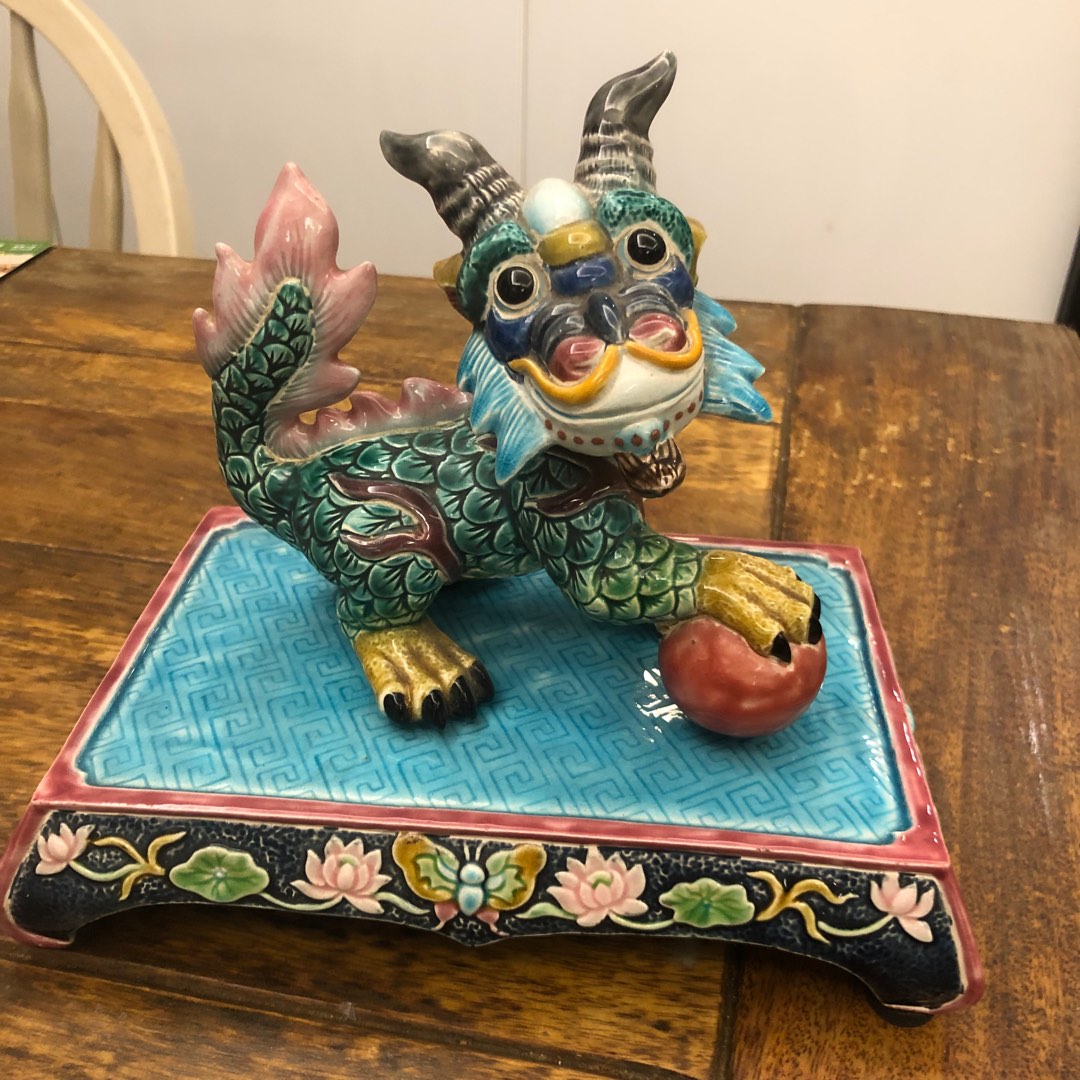 陶板画　侯春廷　瑞獅　交趾陶器吉祥圓案　中国 陶板画 侯春廷 瑞獅 交趾陶器吉祥圓案 中国