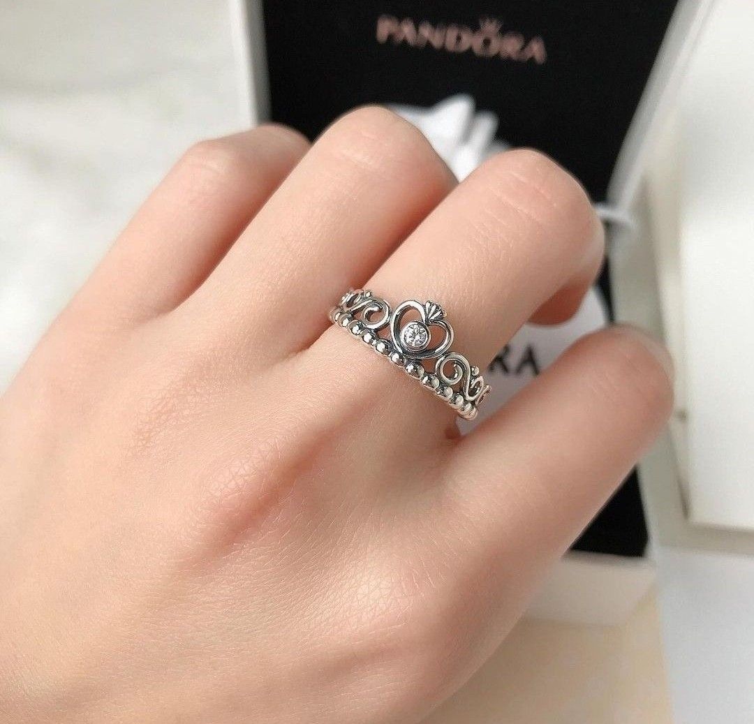 925 Sterling Silver Pandora C Z Swirl Heart Tiara Ring Size 6 | eBay