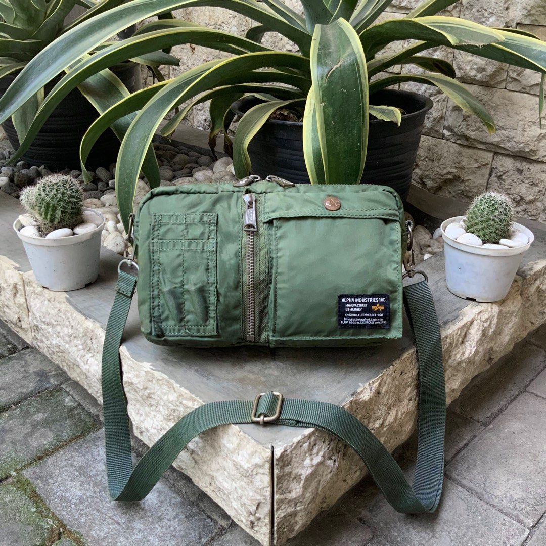 ALPHA INDUSTRIES BOMBER MA-1 SLING BAG SAGE GREEN X PORTER, Fesyen