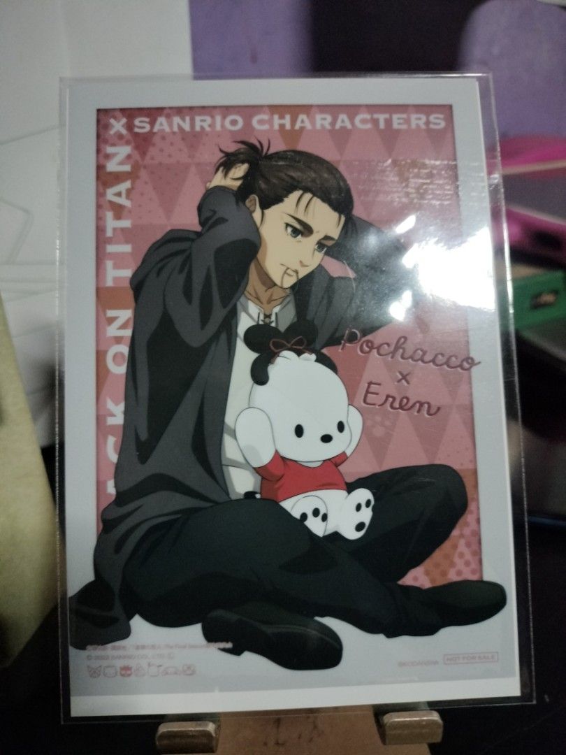 Attack On Titan Eren Sanrio Postcard (Category: Art & Prints) located in Caloocan City. Submitted by MovesLikeJeager (Listing ID 1287519808, Image 1). Description: Pochacco x Eren Attack On Titan Sanrio collaboration postcard (official) Brand new No issues Pm if interested.