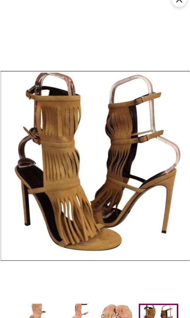Authentic Gucci Beige Fringe Gladiator Style Sandal High Heels