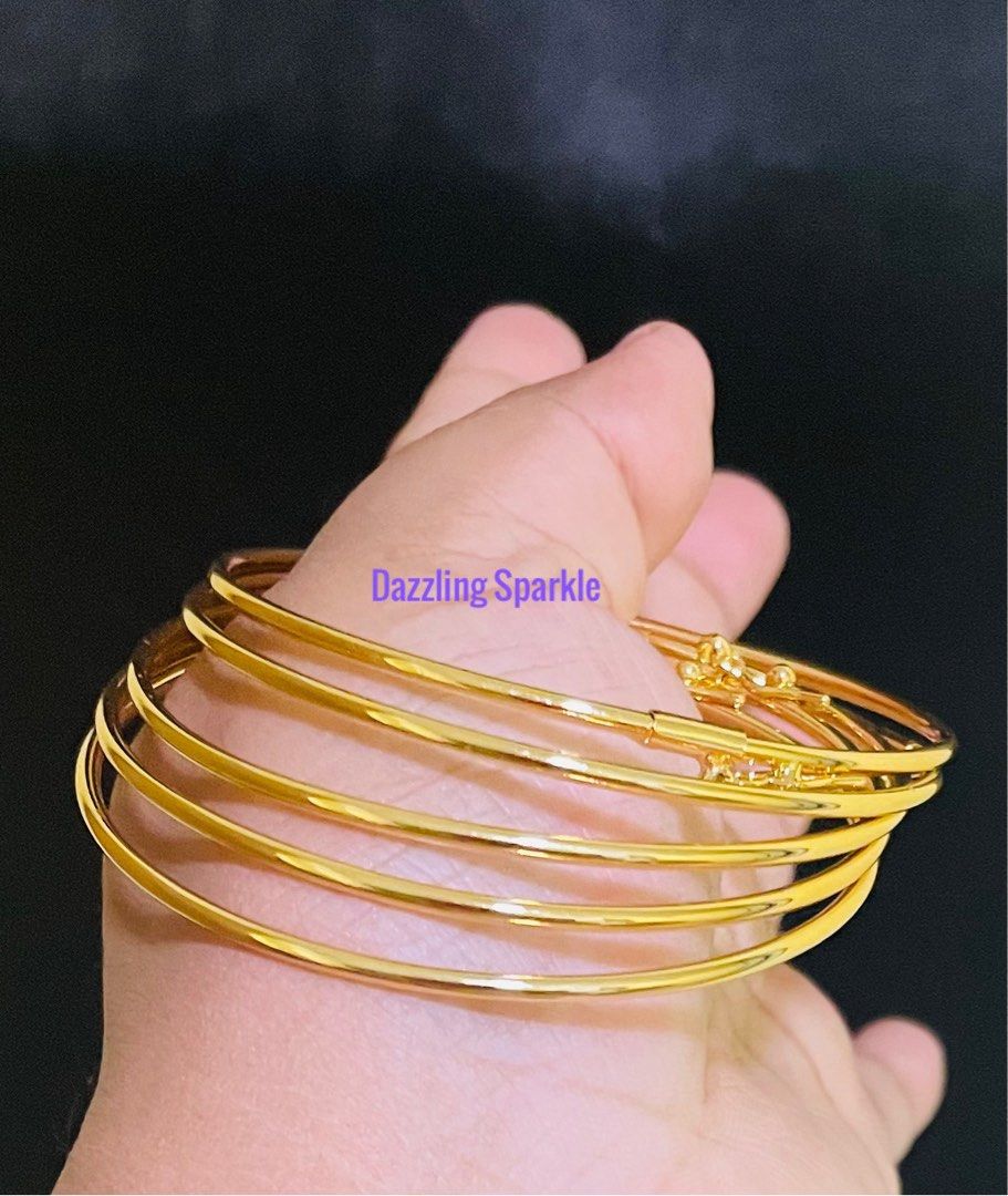 Bangle plain 100 Premium 999.9 Gold plated plain bangles width lebar 2mm Fits size 16 cm to 17.5cm price per piece Diameter 5.6cm Long
