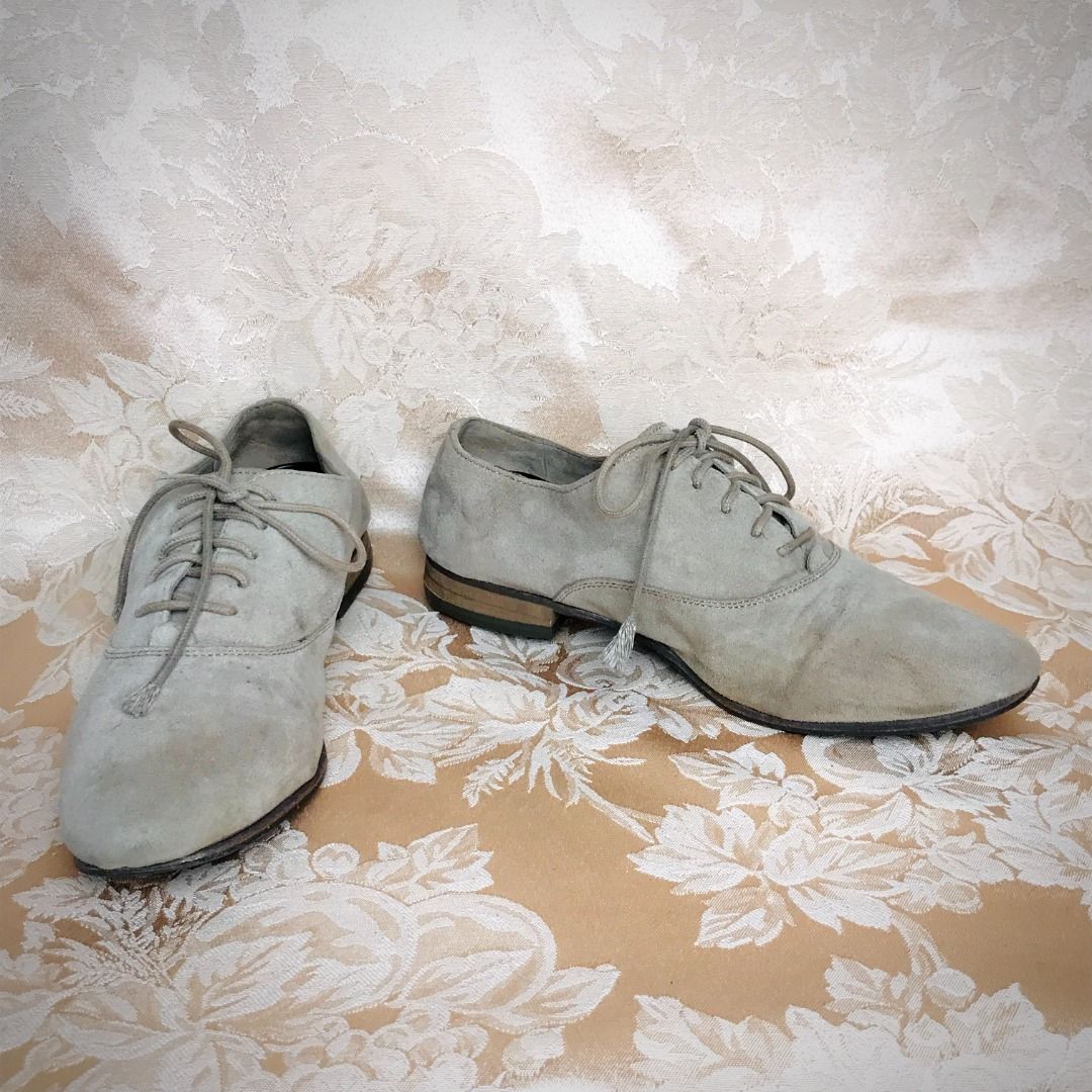 BESANT NAGAR ITALIAN Brutalist Parchment Grey Indian Leathercraft Custom Genuine Rough Raw Leather Low Wooden Heel Oxfords