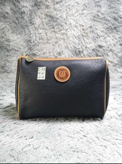 Black Brown Zipper Leather Make Up Pouch