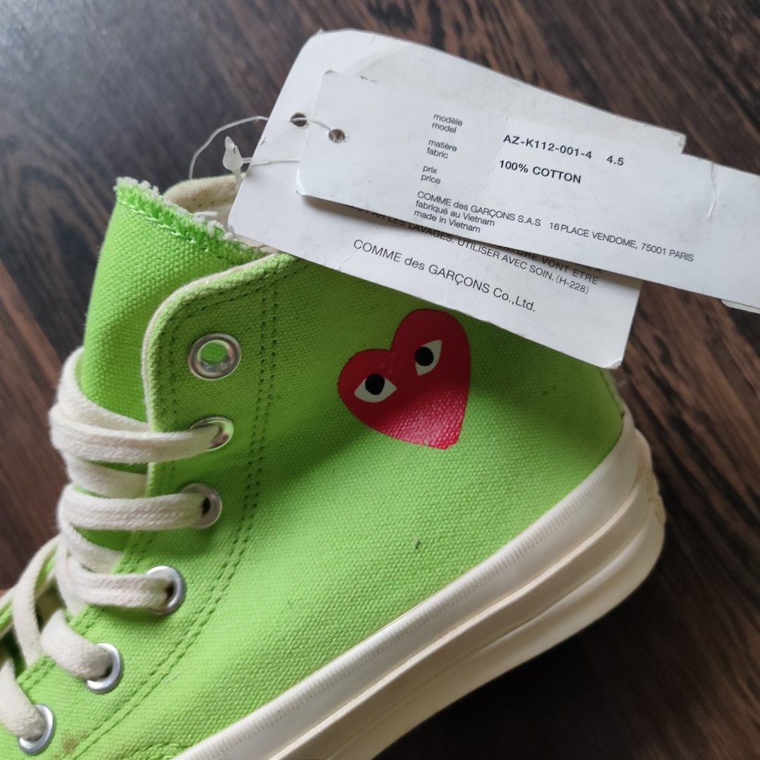 BNEW PLAY COMME des GARCONS x CONVERSE CHUCK 70s HI Bright Neon Green Women s Fashion Footwear Sneakers on Carousell