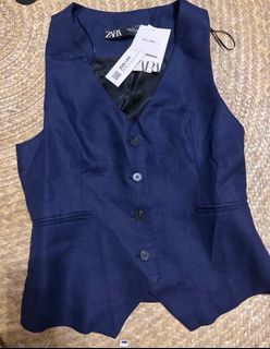 BNWT Zara Tailored Linen Navy Blue Waistcoat