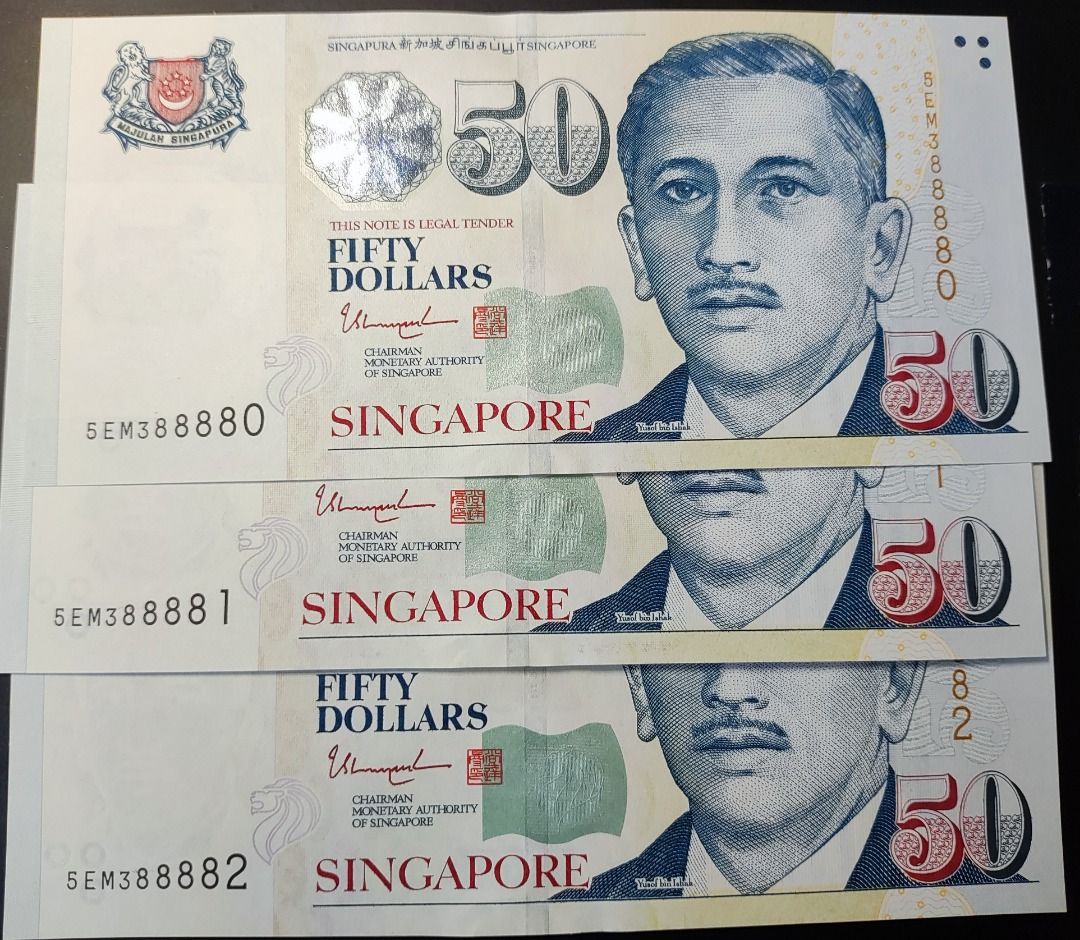 Brand New Singapore 3xpc S$50 Banknote Fancy Number Huat 8888x Lucky Number  Note全新新加坡幸运号发财号8888X连号50新币纸钞3张, Hobbies & Toys, Memorabilia & Collectibles,  Currency on Carousell