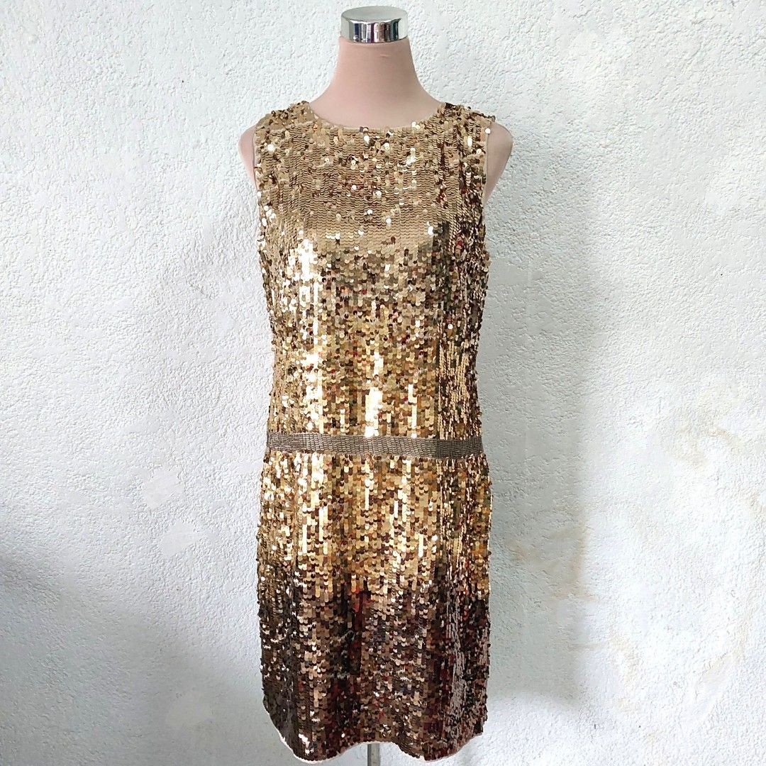 Butterfly by Matthew Williamson gold dress cocktail dress gold gown short gown sparkly dress prenup dress great gatsby dress ombre dress sequined