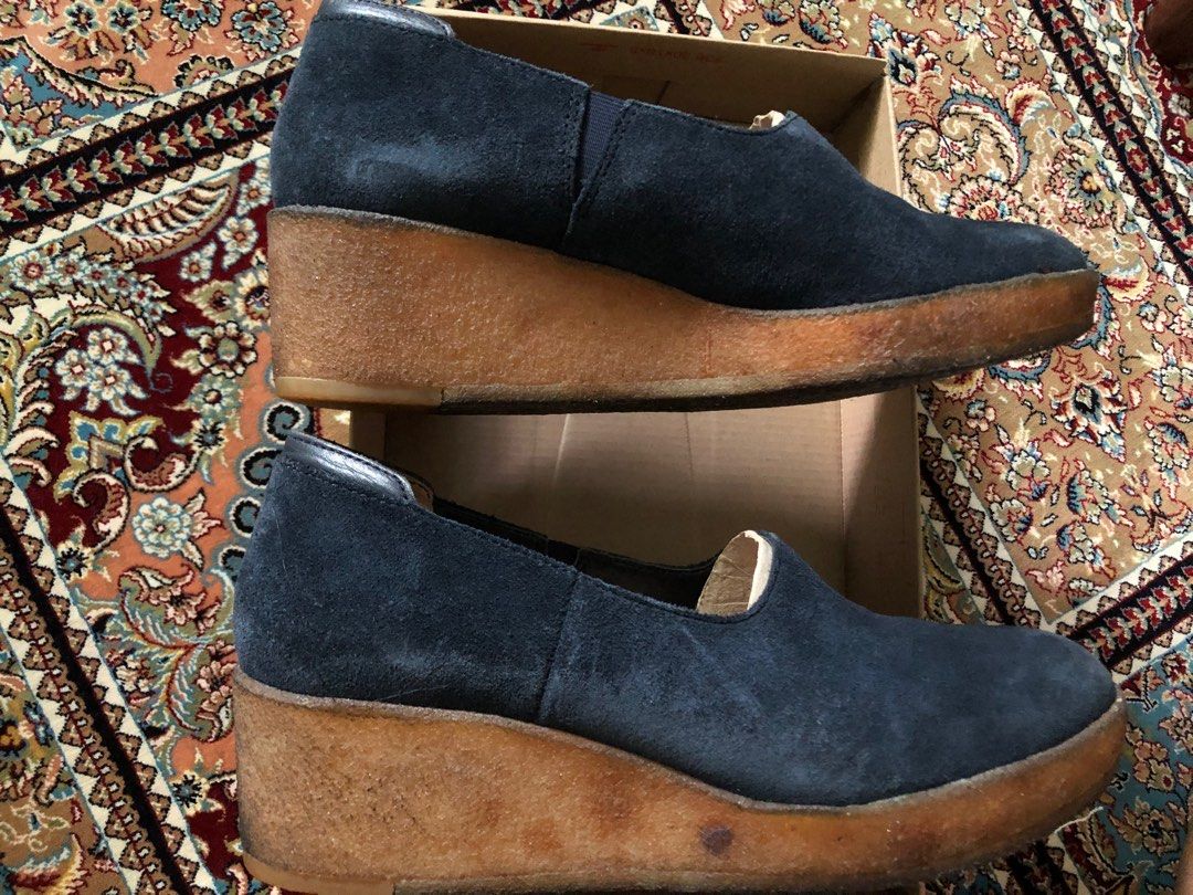 Clarks online blue wedges
