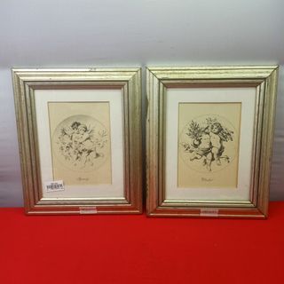 F211 Vintage 9"x7" Printed Winter and Spring Cherubs in resin frame from UK for 395 each