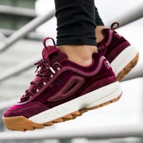 Fila red shop velvet trainers