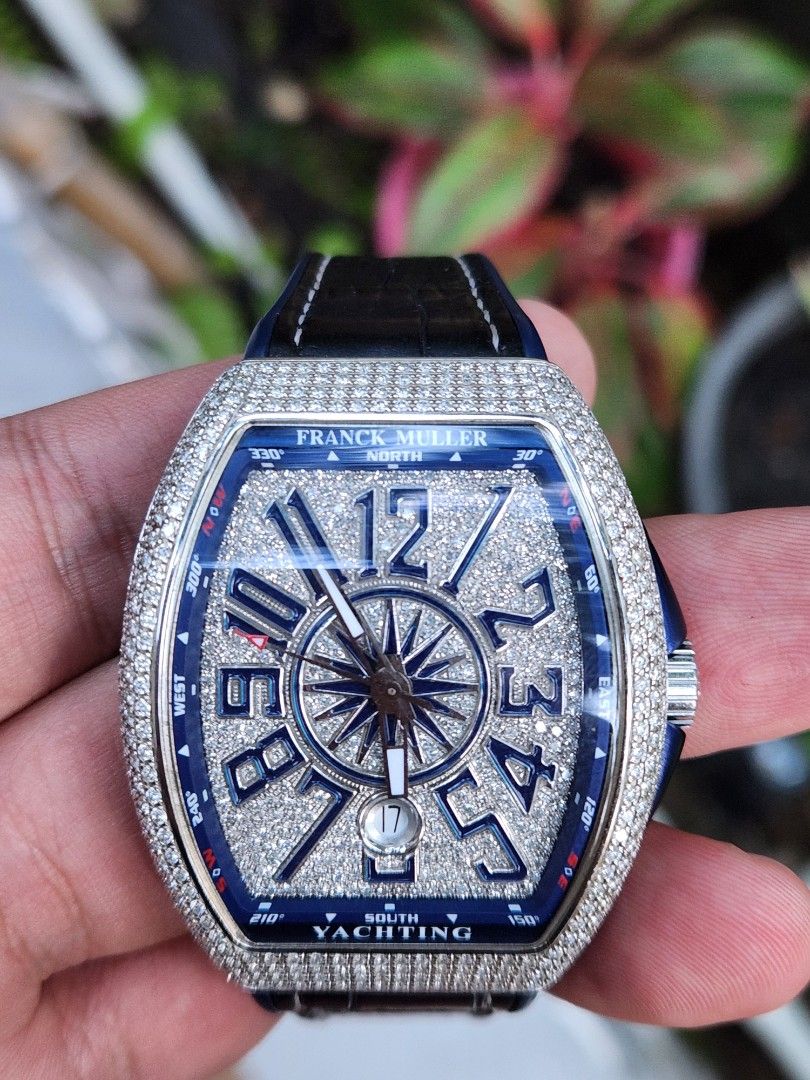 iced pave Franck muller V41 Yachting blue diamonds