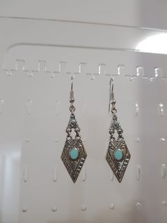 FROM FRANCE: Silver Drop/Dangling Earrings with aqua  (turquoise-style) details A074