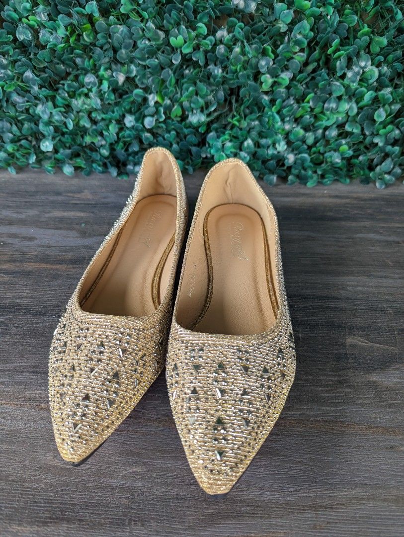Gold pointy flats sale