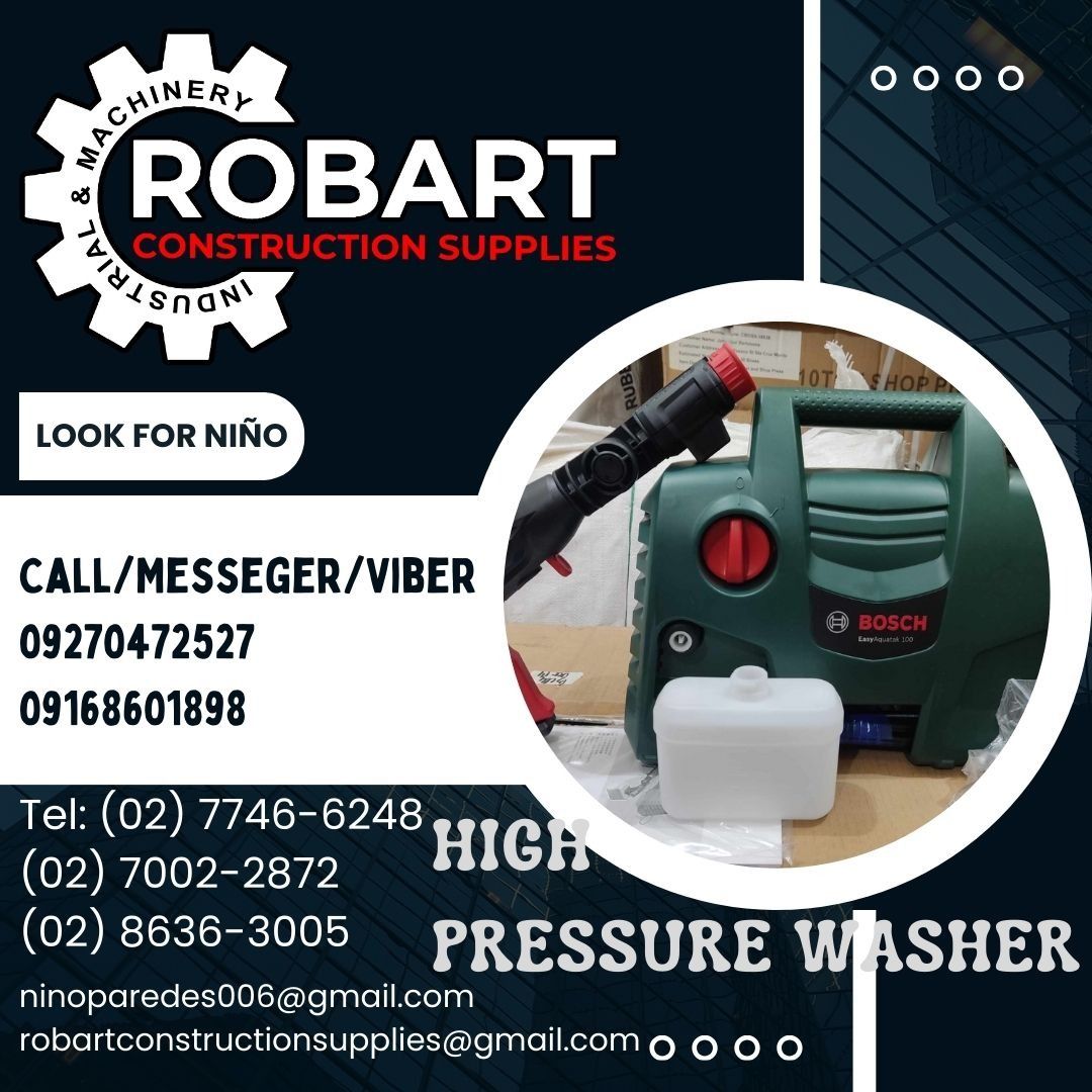 HIGH PRESSURE WASHER (Category: Construction Tools & Equipment) located in Manila. Submitted by ninoparede24925 (Listing ID 1287411701, Image 1). Description: HIGH PRESSURE WASHER brand: bosch (easy aquatak 100 360 gun) motor power: 1,100 - - FOR INQUIRES: 𝓟𝓵𝓮𝓪𝓼𝓮 𝓬𝓪𝓵𝓵 :09270472527 09168601898 Look for:Niño Paredes Tel: (02) 7746-6248 (02) 7002-2872 (02) 8636-3005 𝑴𝒂𝒏𝒊𝒍𝒂 𝑶𝒇𝒇𝒊𝒄𝒆: 1405 𝒀𝒖𝒔𝒆𝒄𝒐 𝒔𝒕 𝑺𝒕𝒂 𝑪𝒓𝒖𝒛. 𝑴𝒂𝒏�