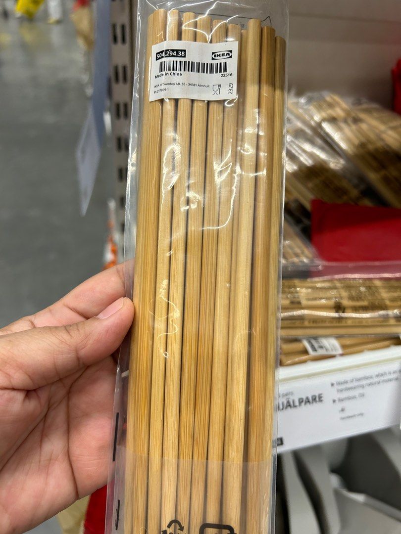 Ikea Bamboo Chopsticks, 10 pairs/20 pcs per pack (Category: Other Kitchenware & Tableware) located in Makati City. Submitted by mtmfortune (Listing ID 1287560052, Image 3). Description: Ikea Bamboo Chopsticks, 10 pairs/20 pcs per pack Made of bamboo, which is an easy-care and hardwearing natural material. Washable/reusable. Walang saludsod (unlike ordinary wooden choosticks) at hindi madulas pang kuha ng food. For Sale: LEGIT IKEA PRODUCTS! Items