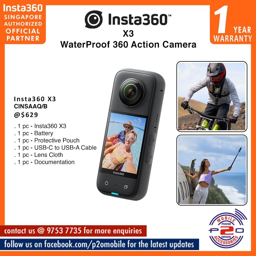 Insta360 X3 Ultimate Kit - 360 Action Camera with 5.7K 360 Active HDR  Video, 4K Single-Lens Camera, Waterproof, FlowState Stabilization, 2.29