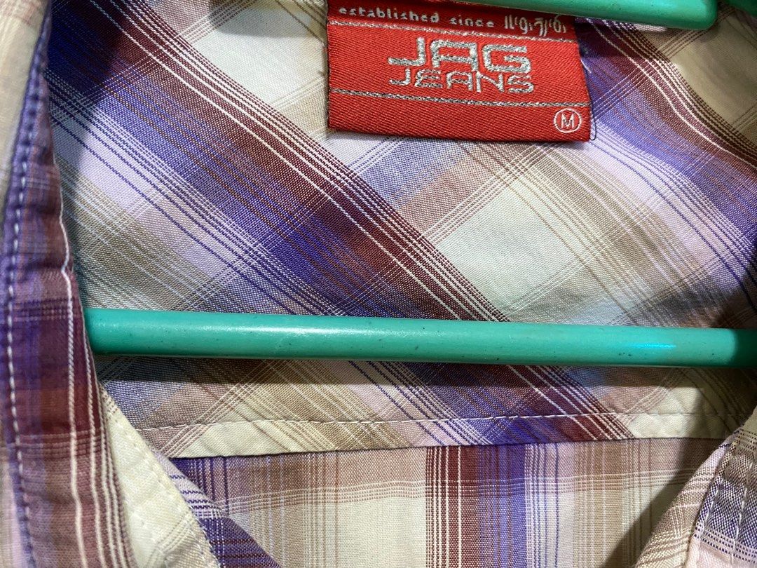 Jag Long Sleeve Checkered (Violet) (Category: Tshirts & Polo Shirts ) located in Pasig City. Submitted by declutter_a_ciro (Listing ID 1287429637, Image 2). Description: Size: M RFS: Not using anymore (naka work from home na) Kahit di plantasahin maayos isuot Slim fit.