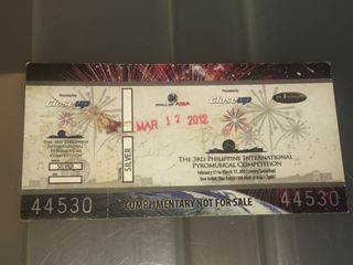 March 2012  The 3rd  Philippine International Pyromusic  Competition unused ticket