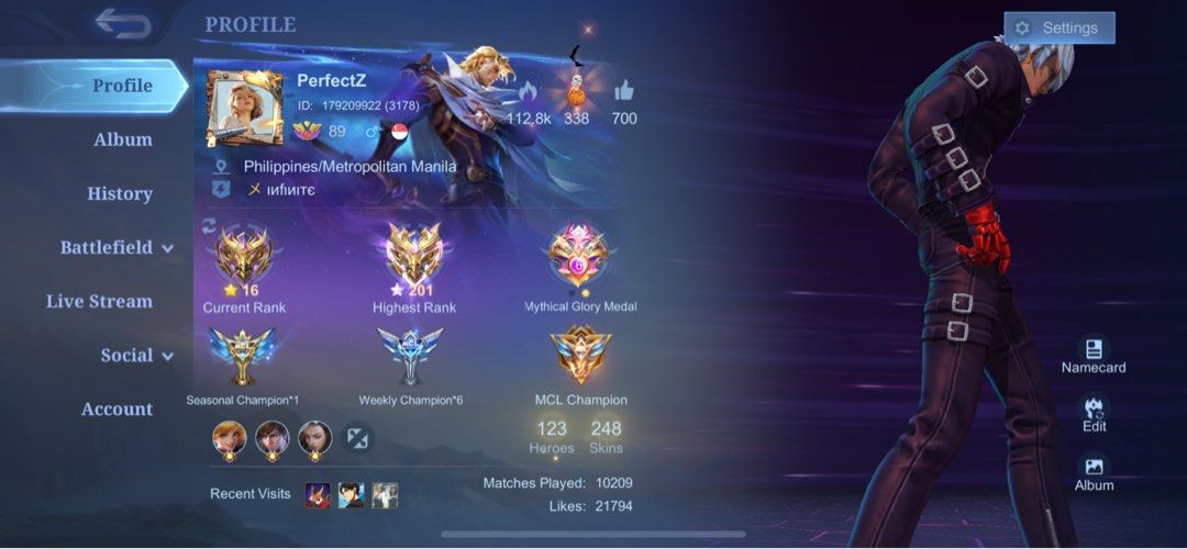Mobile Legends ML Account (Category: Game Gift Cards & Accounts) located in Taguig. Submitted by influenzas (Listing ID 1287338382, Image 2). Description: Gusion Legend Fanny skylark.