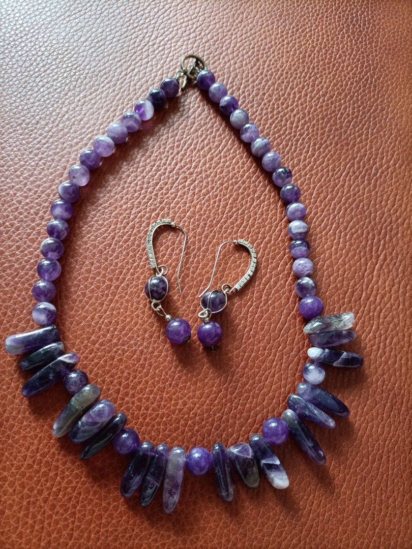 new Purple Crystal Necklace Earrings Set Women s Fashion
