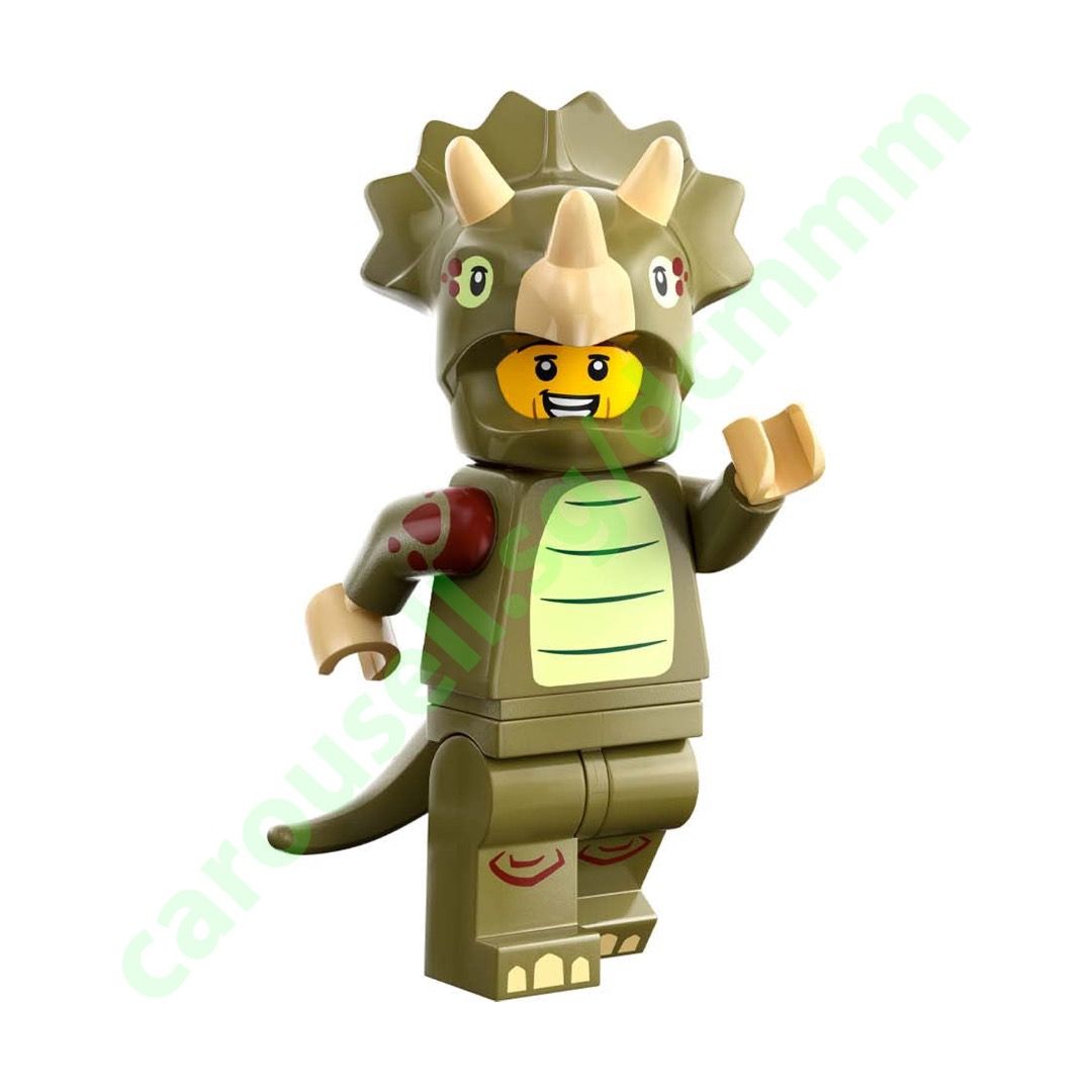 New Unassembled LEGO CMF Col431 Triceratops Costume Fan Complete Set with Stand and Accessories From 71045 LEGO Collectible Minifigures Minifigure Series 25 Col25 8 Dinosaur Suit Dino Jurassic Hobbies