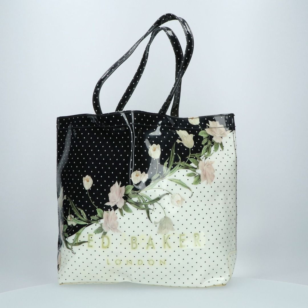 NO REFUND READ DESCRIPTION TED BAKER BLACK WHITE PVC FLOWER TOTE BAG 237046342 WE