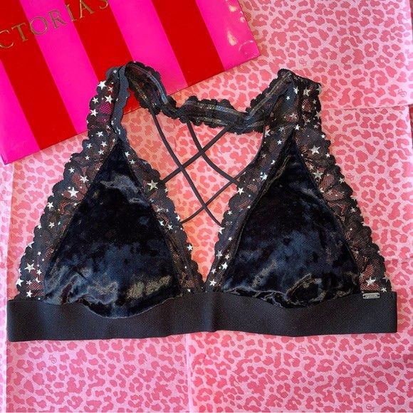 PINK Victoria's Secret velvet shiny star strappy back bralette, Women's  Fashion, Undergarments & Loungewear on Carousell