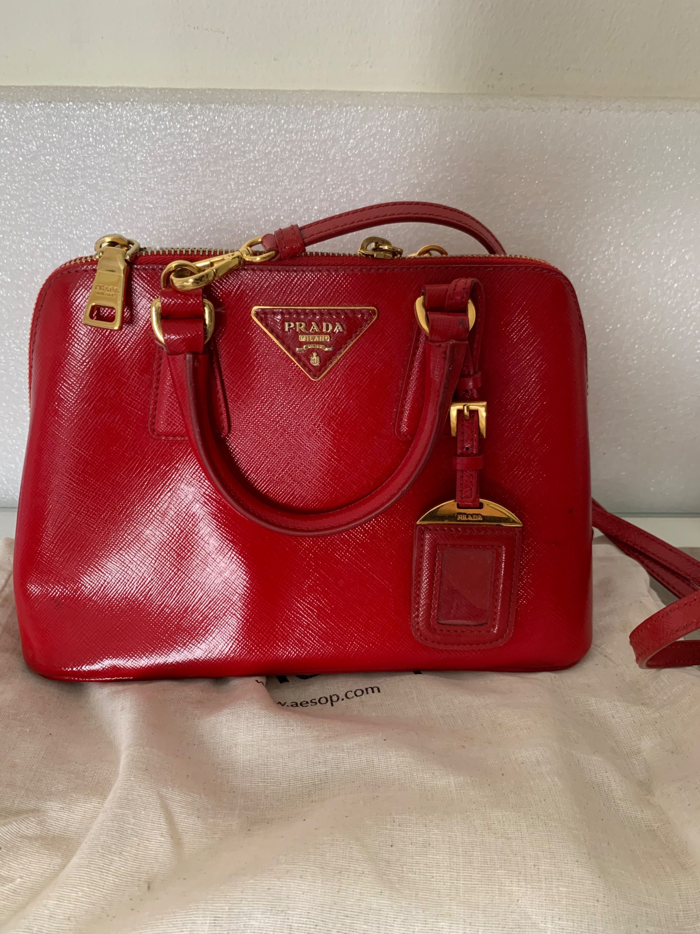 Red best sale prada saffiano