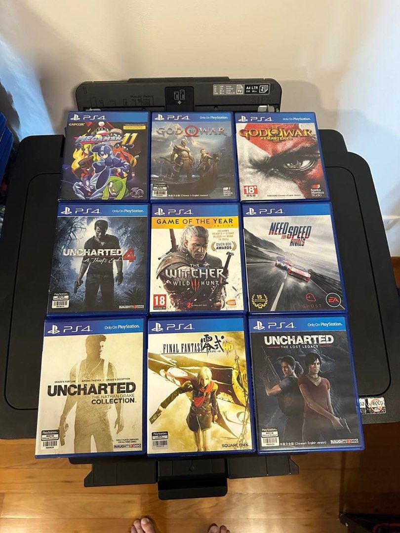 PS4 game Megaman 11 / God of War / God of War remastered / Unchartered 4 / The Witcher 3 Wild Hunt / Need of Speed Rivals / Unchartered Nathan Drake Collection / Final Fantasy type-0 / Unchartered the lost legacy (Category: PlayStation) located in Singapore. Submitted by peterwatermelonq (Listing ID 1287392474, Image 1). Description: PS4 game Megaman 11 $18 God of War $24 God of War remastered $24 Unchartered 4 $18 The Witcher 3 Wild Hunt $22 Nee